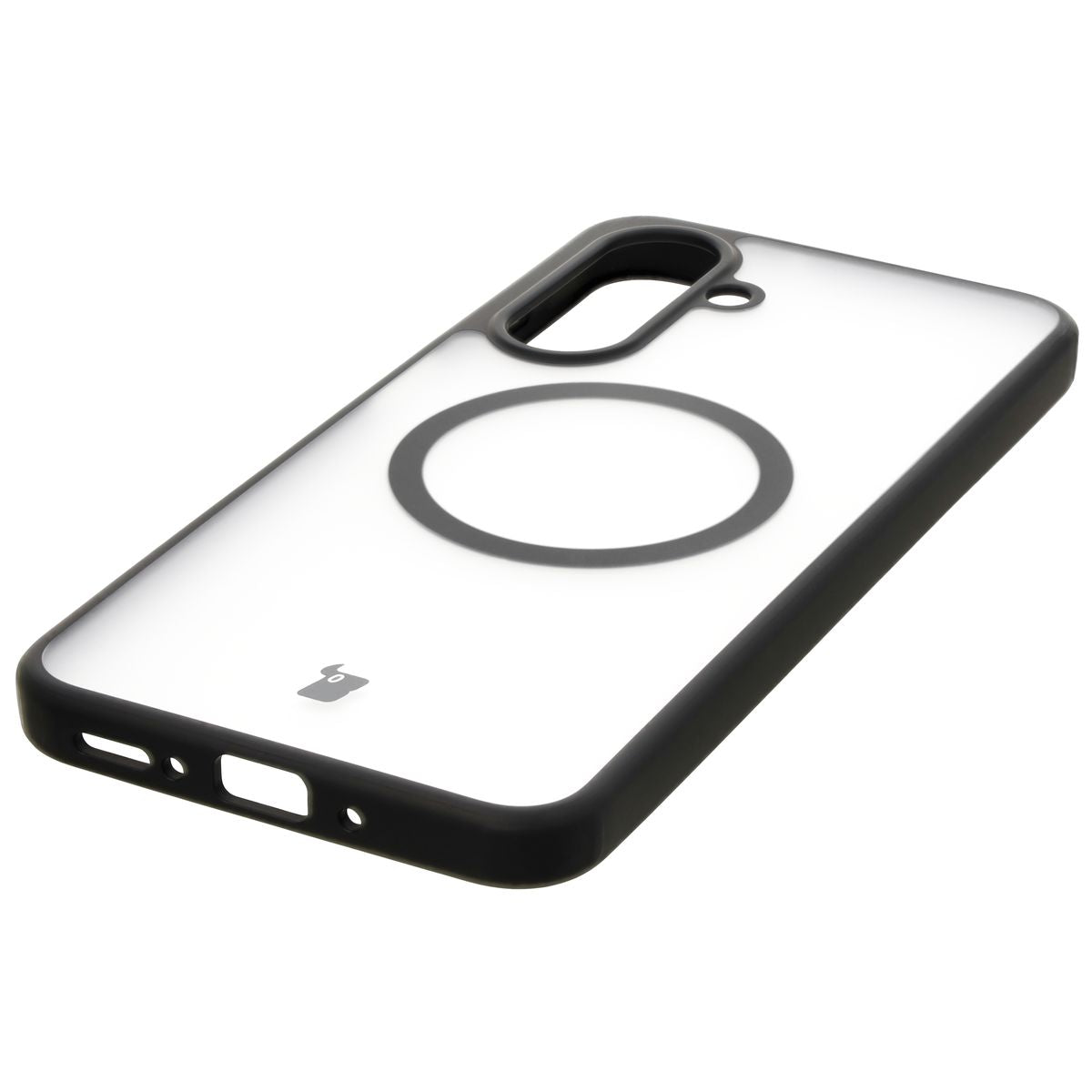 Handyhülle mit Magnetring für Galaxy A26 5G, Bizon Case MatteO, Semitransparent mit schwarzem Rand