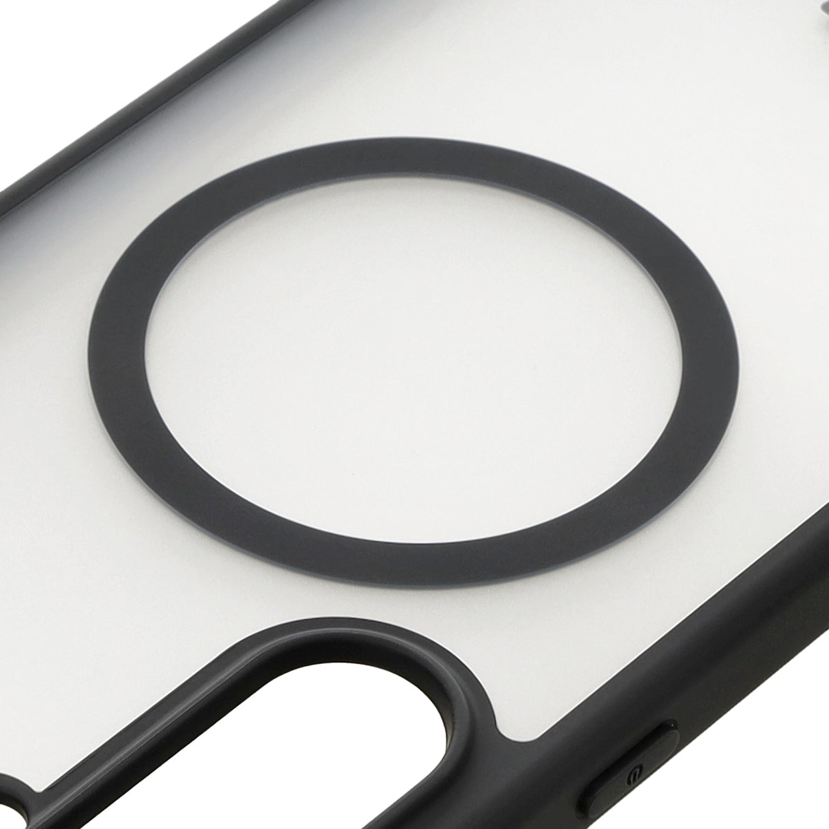 Handyhülle mit Magnetring für Galaxy S24 FE, Bizon Case MatteO, Semitransparent mit schwarzem Rand