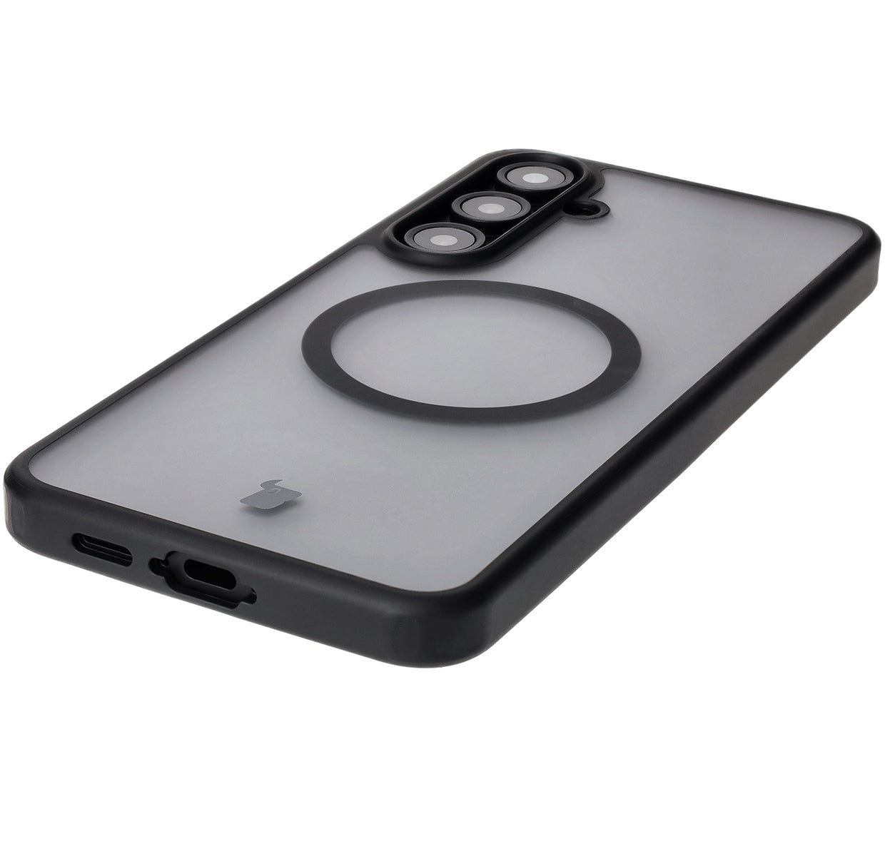 Handyhülle mit Magnetring für Galaxy S24 FE, Bizon Case MatteO, Semitransparent mit schwarzem Rand