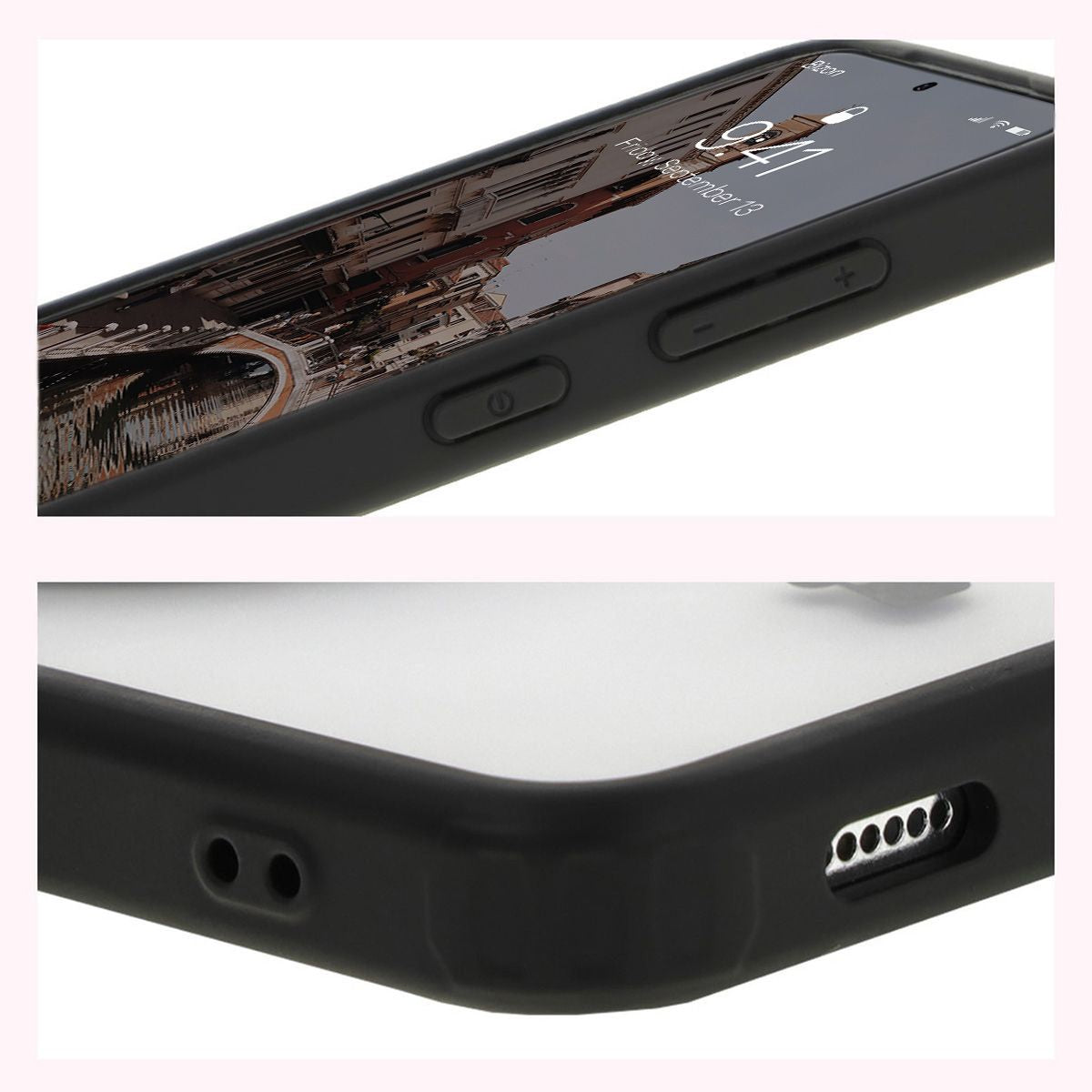 Handyhülle mit Magnetring für Galaxy S24, Bizon Case MatteO, Semitransparent mit schwarzem Rand