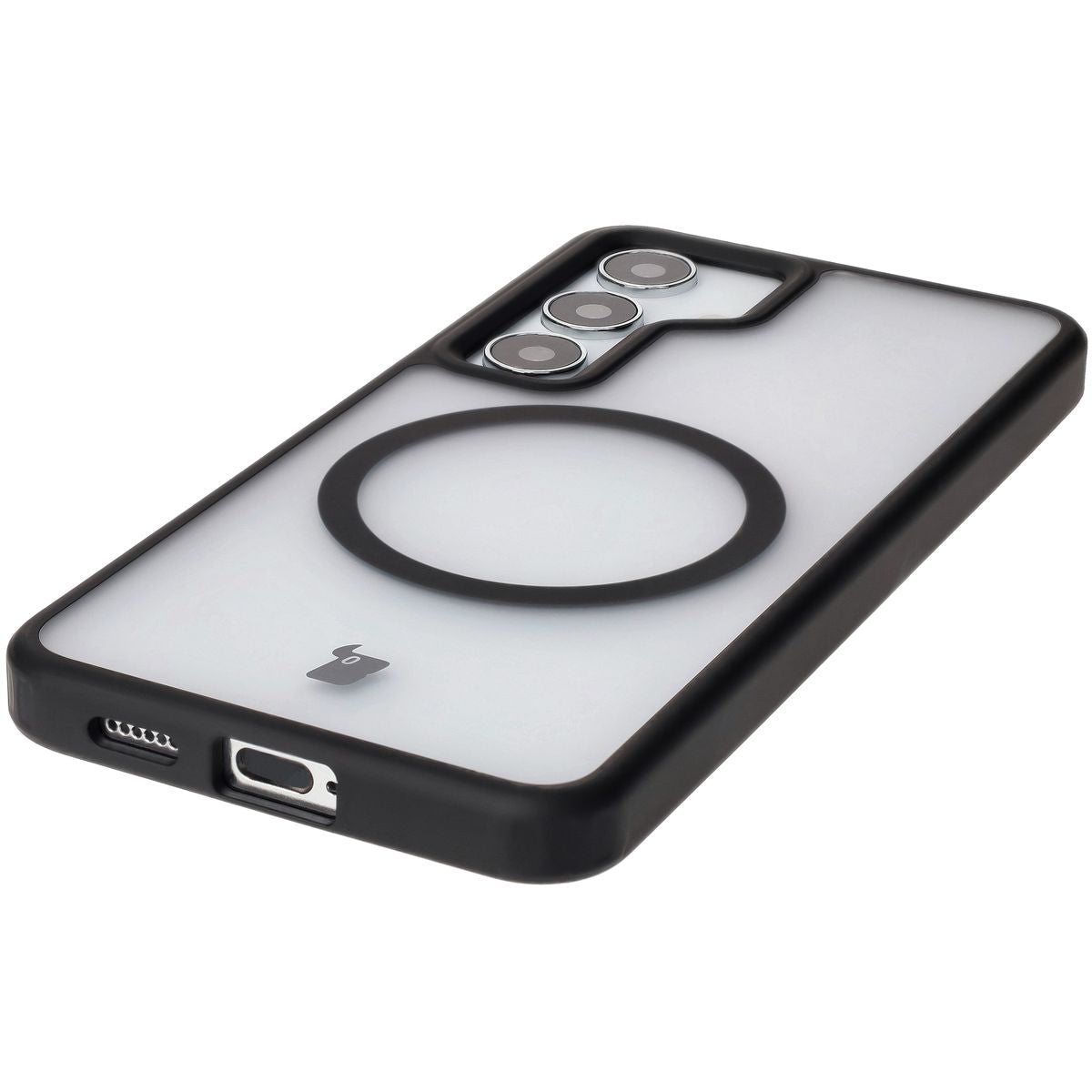 Handyhülle mit Magnetring für Galaxy S24, Bizon Case MatteO, Semitransparent mit schwarzem Rand