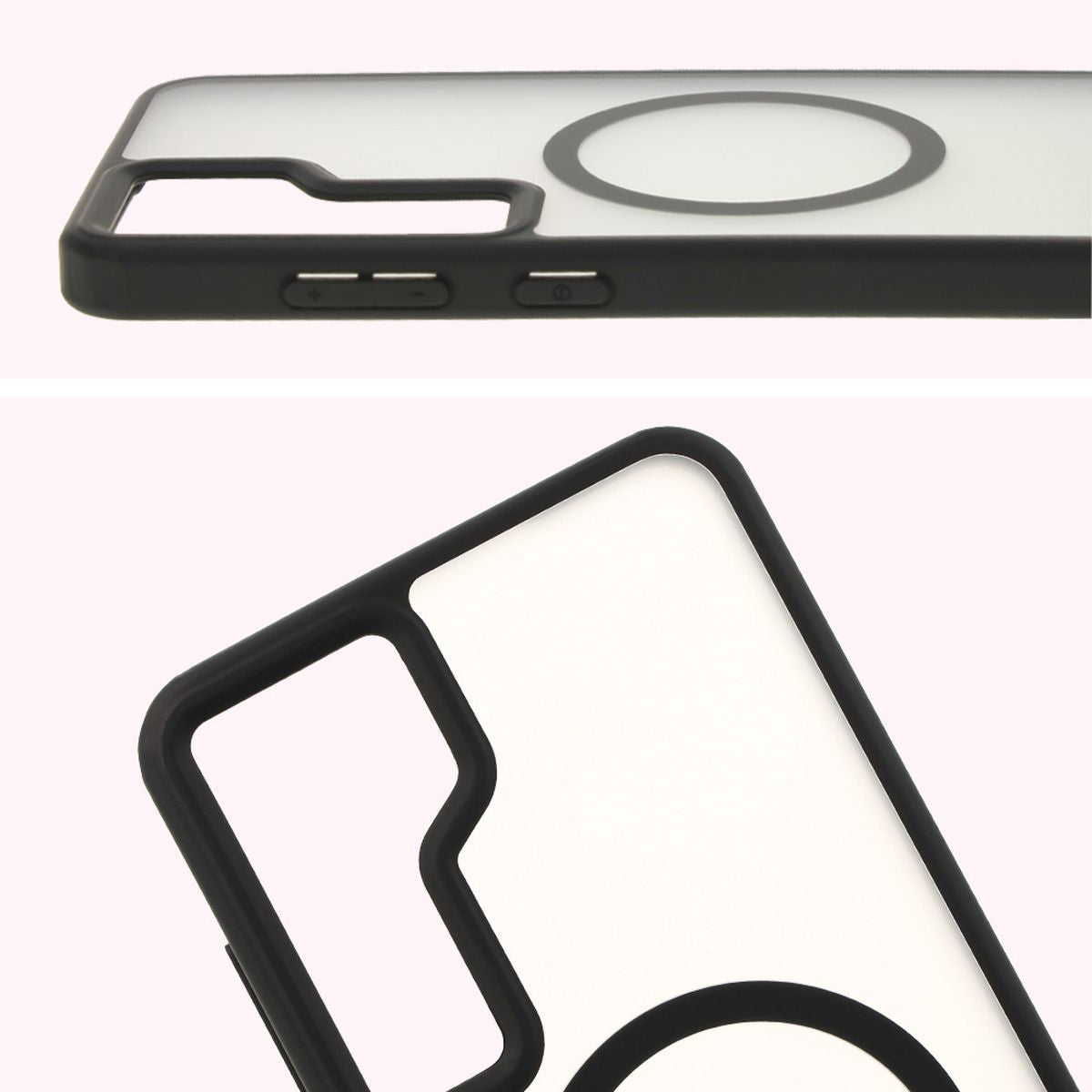 Handyhülle mit Magnetring für Galaxy S24 Plus, Bizon Case MatteO, Semitransparent mit schwarzem Rand