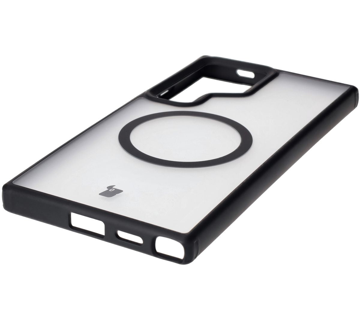 Handyhülle mit Magnetring für Galaxy S24 Ultra, Bizon Case MatteO, Semitransparent mit schwarzem Rand