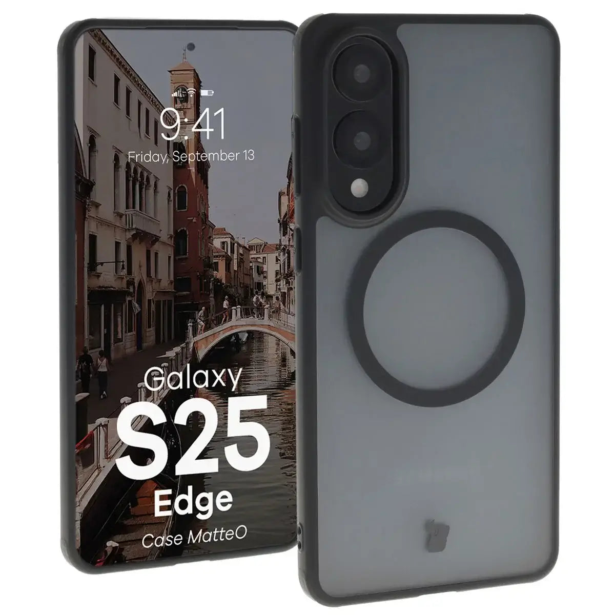 Handyhülle mit Magnetring für Galaxy S25 Edge, Bizon Case MatteO, Getönt-Schwarz