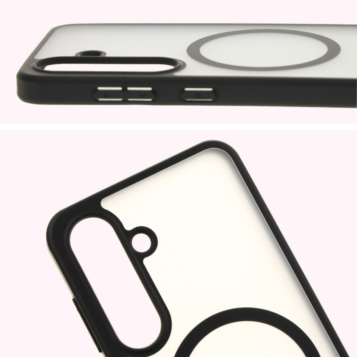 Handyhülle mit Magnetring für Galaxy S25, Bizon Case MatteO, Semitransparent mit schwarzem Rand
