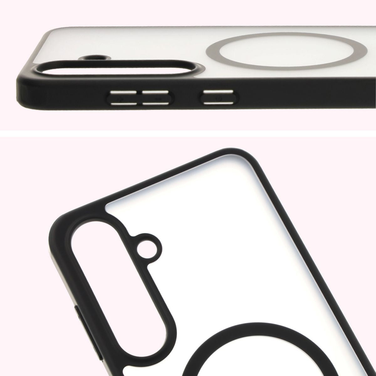 Handyhülle mit Magnetring für Galaxy S25 Plus, Bizon Case MatteO, Semitransparent mit schwarzem Rand