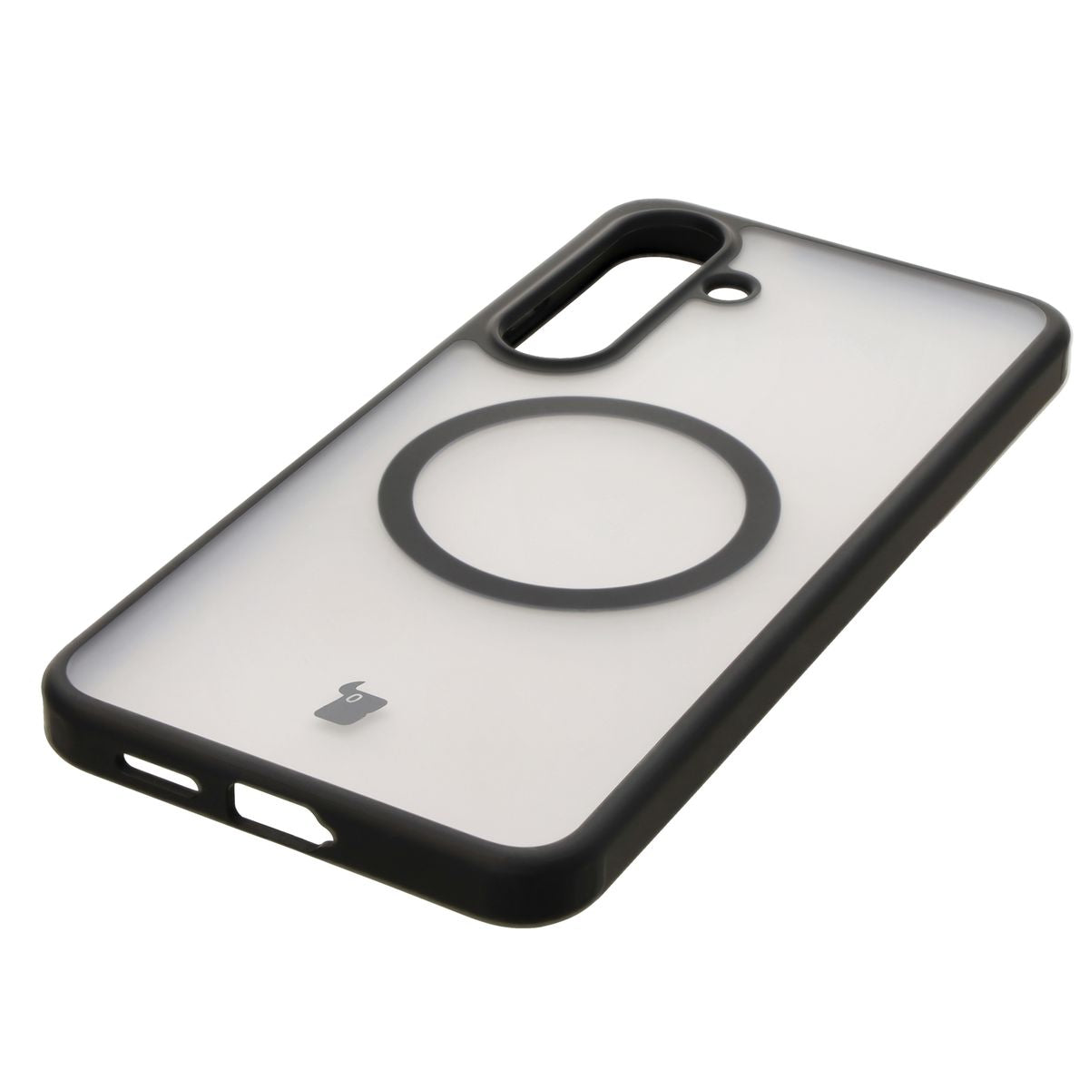 Handyhülle mit Magnetring für Galaxy S25 Plus, Bizon Case MatteO, Semitransparent mit schwarzem Rand