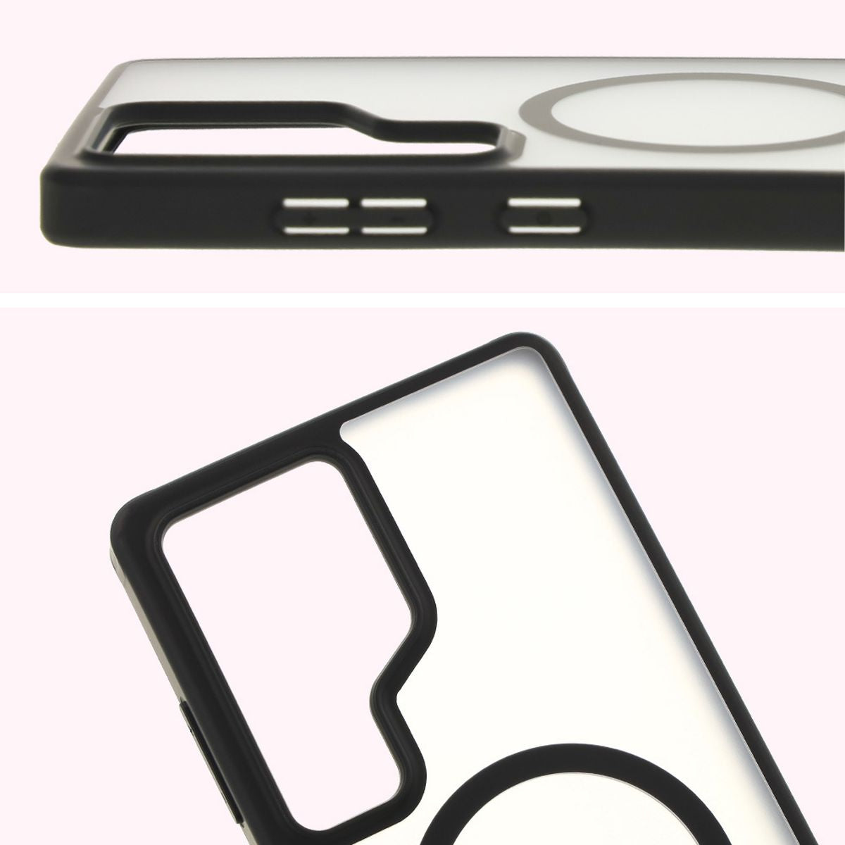 Handyhülle mit Magnetring für Galaxy S25 Ultra, Bizon Case MatteO, Semitransparent mit schwarzem Rand