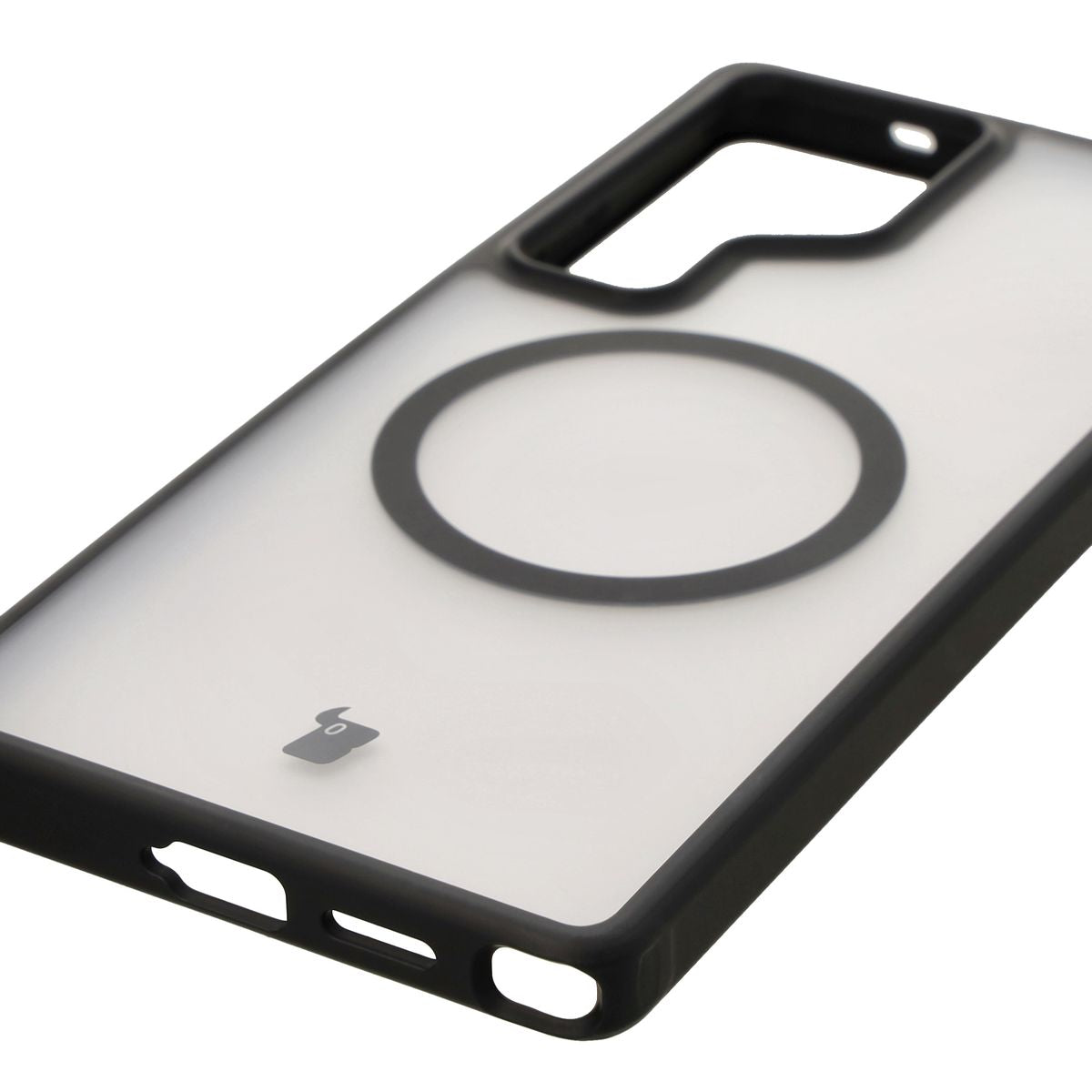 Handyhülle mit Magnetring für Galaxy S25 Ultra, Bizon Case MatteO, Semitransparent mit schwarzem Rand