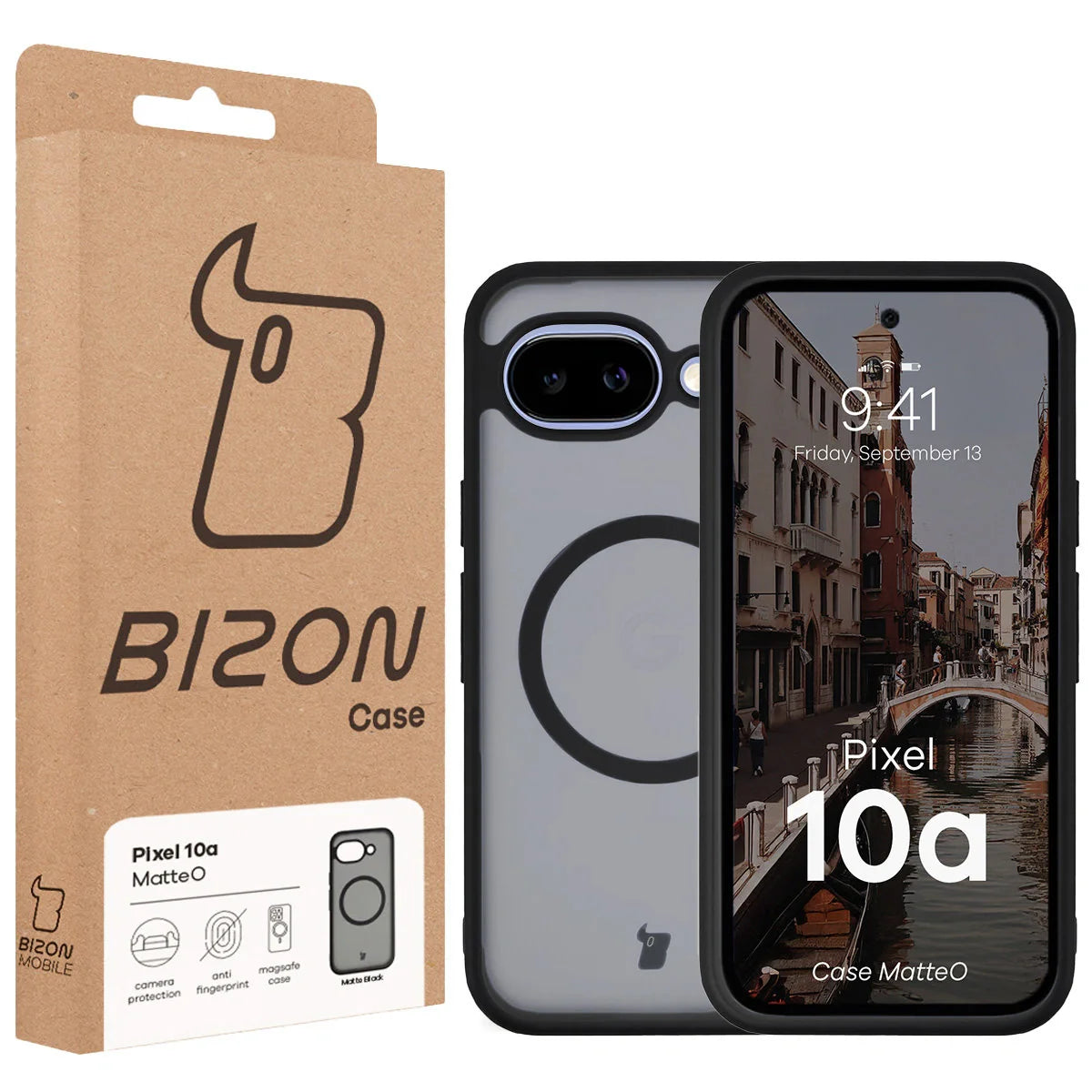 Handyhülle mit Magnetring für Google Pixel 10a, Bizon Case MatteO, Getönt-Schwarz