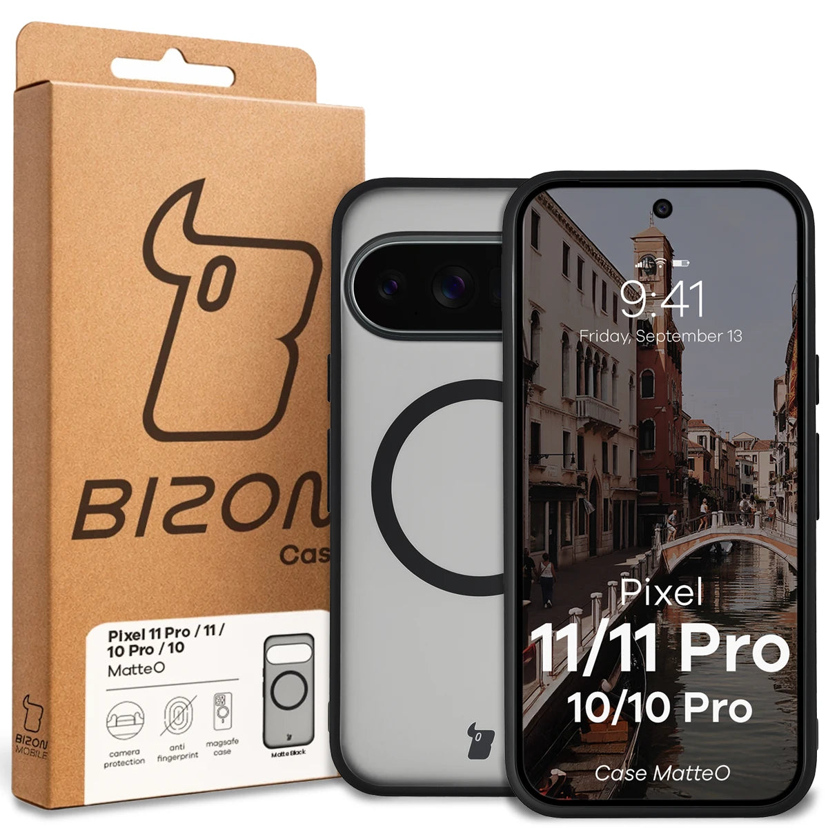 Handyhülle mit Magnetring für Google Pixel 11 / 11 Pro / 10 / 10 Pro, Bizon Case MatteO, Getönt-Schwarz