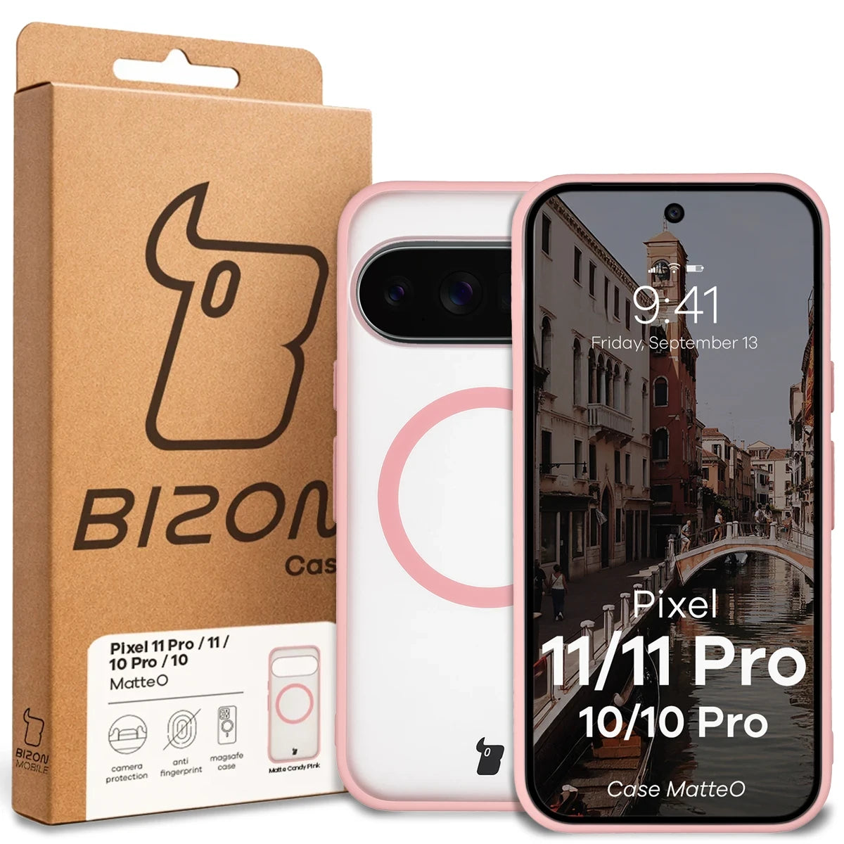 Handyhülle mit Magnetring für Google Pixel 11 / 11 Pro / 10 / 10 Pro, Bizon Case MatteO, Getönt-Hellrosa