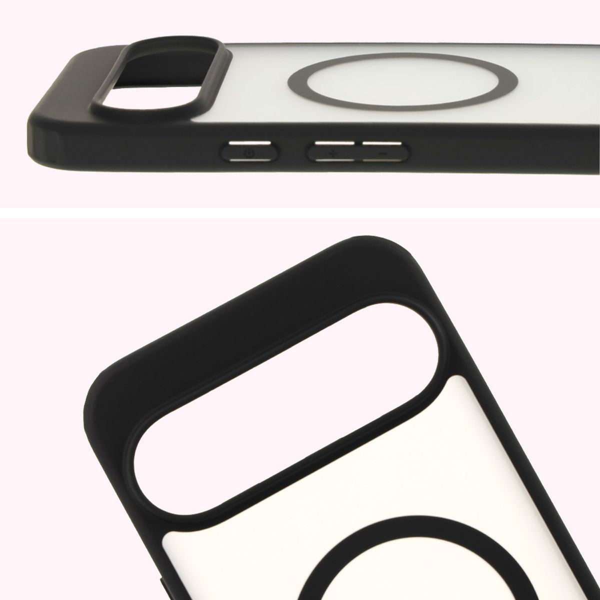 Handyhülle mit Magnetring für Google Pixel 9 Pro XL, Bizon Case MatteO, Semitransparent mit schwarzem Rand
