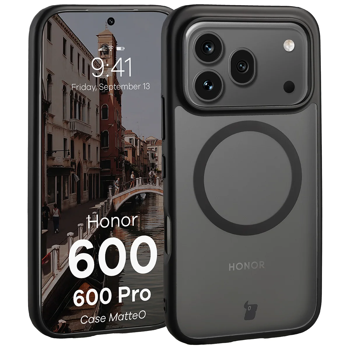 Handyhülle mit Magnetring für Honor 600 5G / 600 Pro 5G, Bizon Case MatteO, Getönt-Schwarz