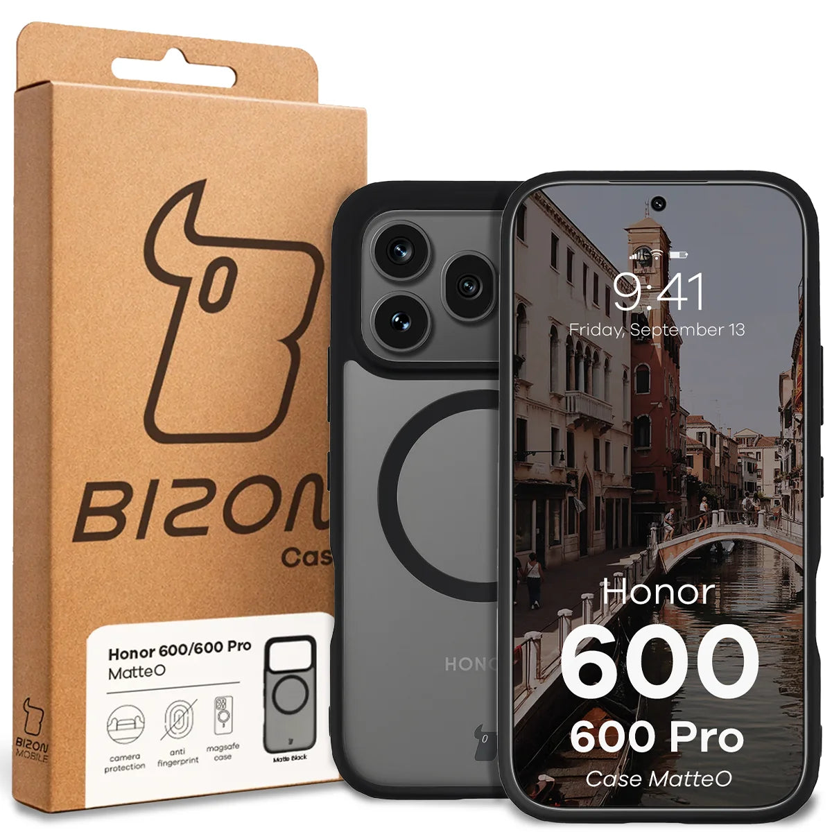 Handyhülle mit Magnetring für Honor 600 5G / 600 Pro 5G, Bizon Case MatteO, Getönt-Schwarz