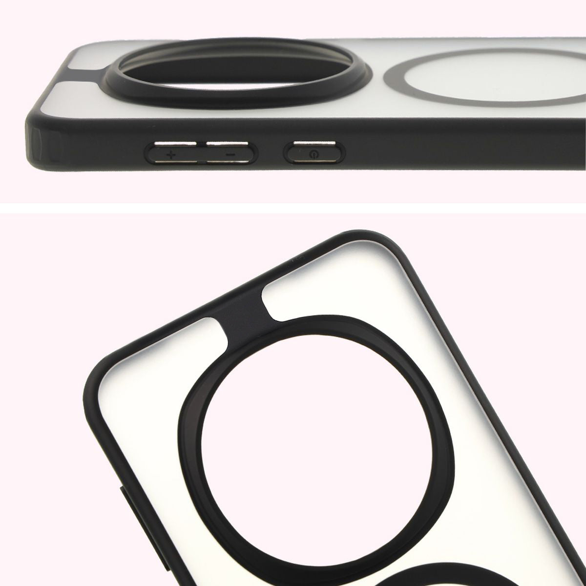 Handyhülle mit Magnetring für Honor Magic7 Pro, Bizon Case MatteO, Semitransparent mit schwarzem Rand