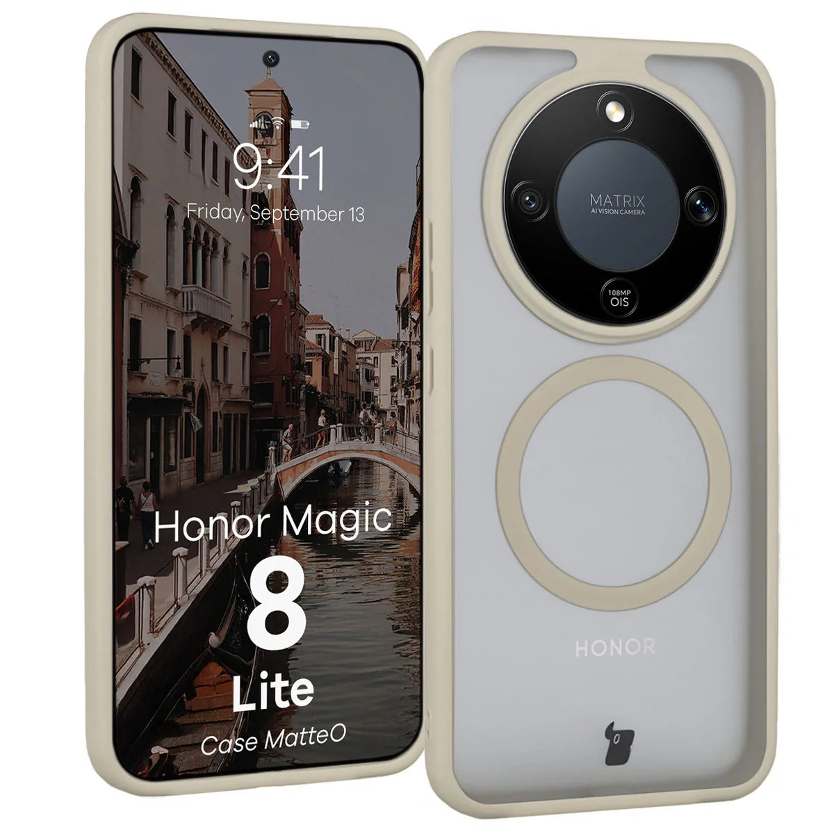 Handyhülle mit Magnetring für Honor Magic8 Lite, Bizon Case MatteO, Getönt-Beige
