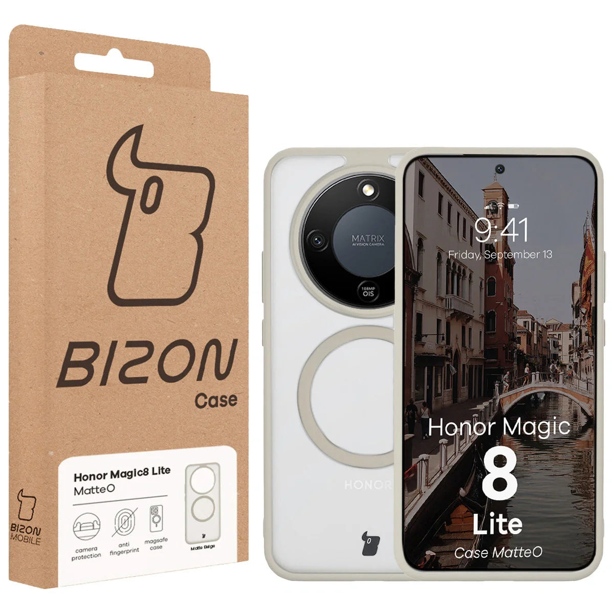 Handyhülle mit Magnetring für Honor Magic8 Lite, Bizon Case MatteO, Getönt-Beige