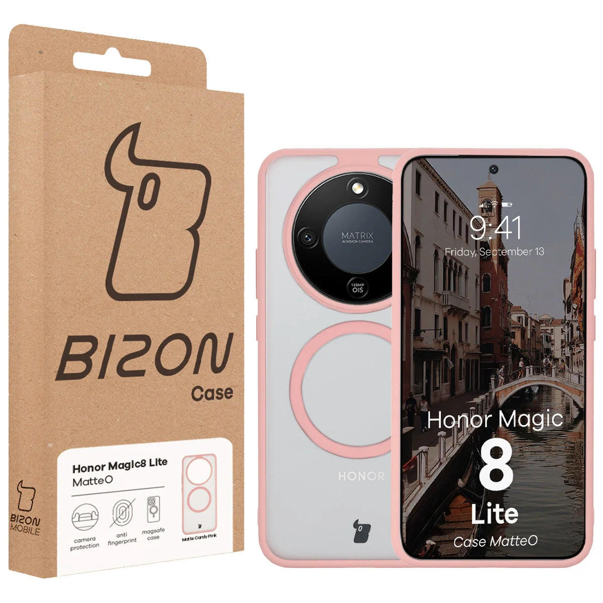Handyhülle mit Magnetring für Honor Magic8 Lite, Bizon Case MatteO, Getönt-Hellrosa