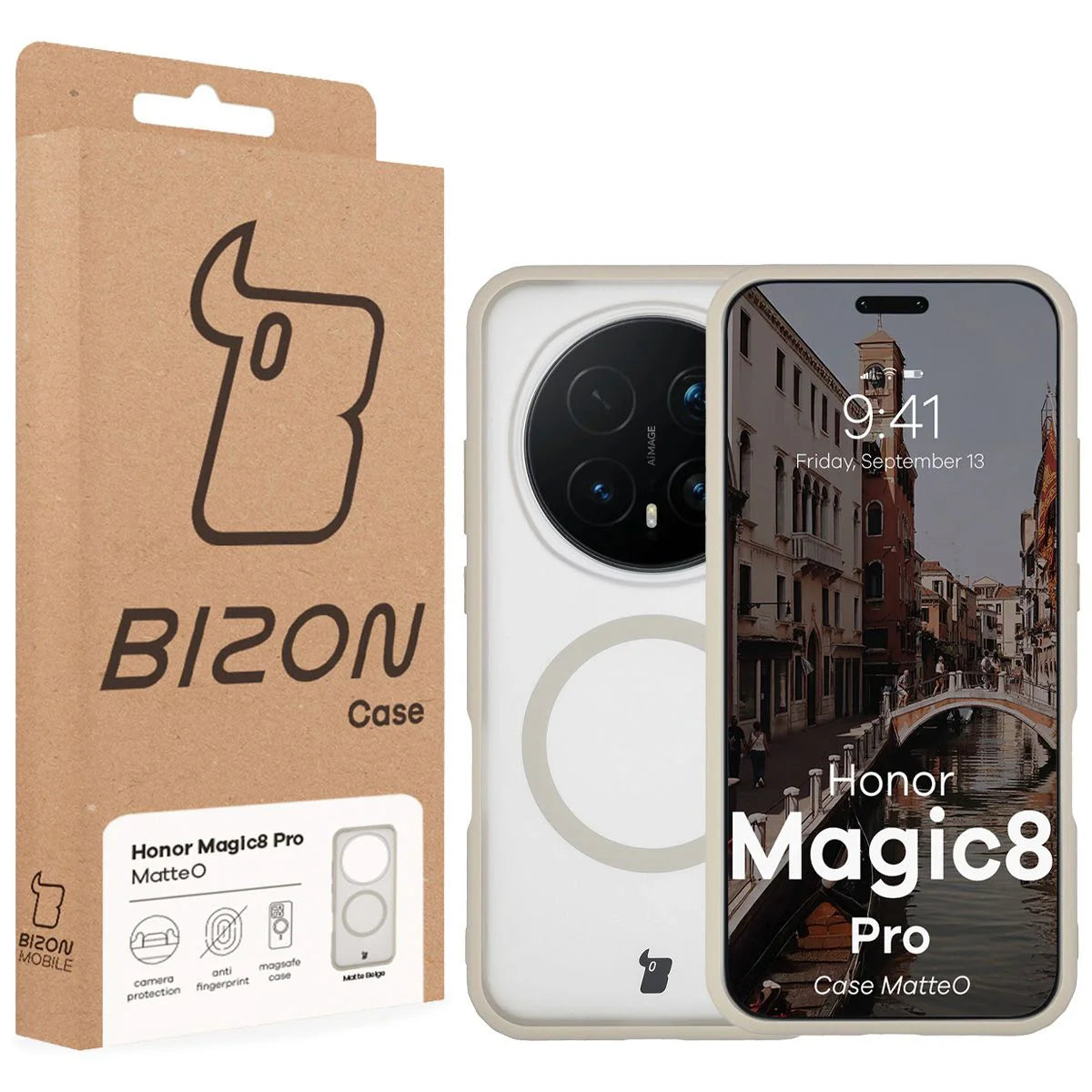 Handyhülle mit Magnetring für Honor Magic8 Pro, Bizon Case MatteO, Getönt-Beige