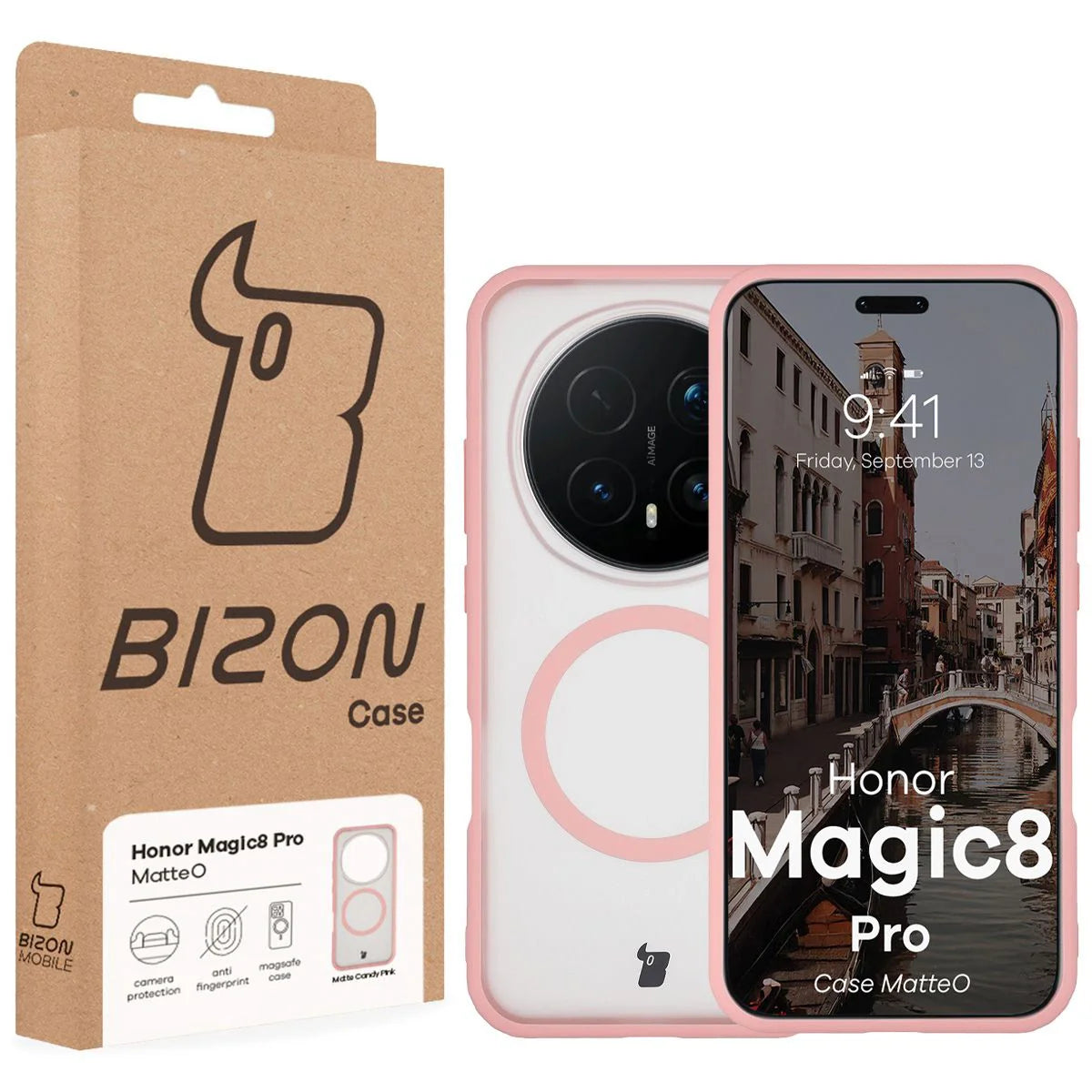 Handyhülle mit Magnetring für Honor Magic8 Pro, Bizon Case MatteO, Getönt-Hellrosa