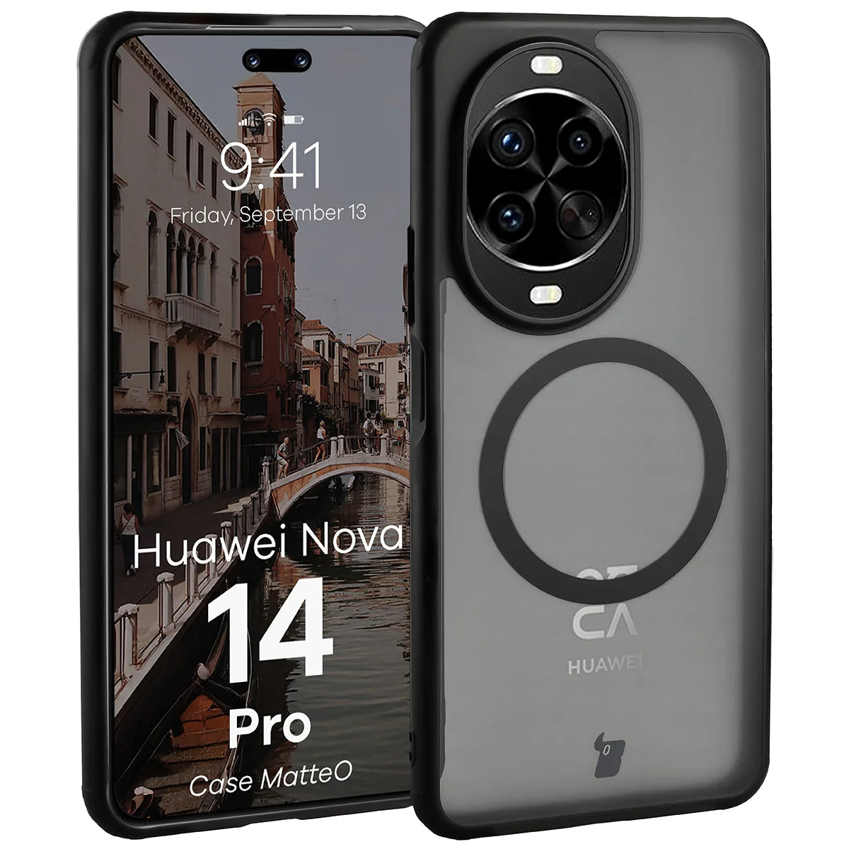 Handyhülle mit Magnetring für Huawei nova 14 Pro, Bizon Case MatteO, Getönt-Schwarz