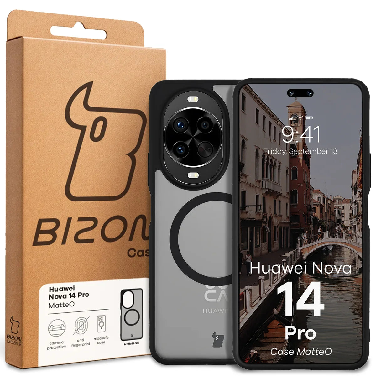 Handyhülle mit Magnetring für Huawei nova 14 Pro, Bizon Case MatteO, Getönt-Schwarz