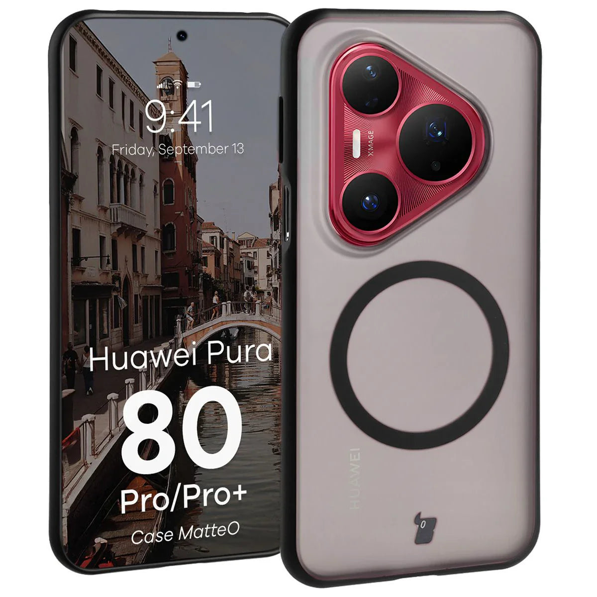 Handyhülle mit Magnetring für Huawei Pura 80 Pro / Pro Plus, Bizon Case MatteO, Getönt-Schwarz