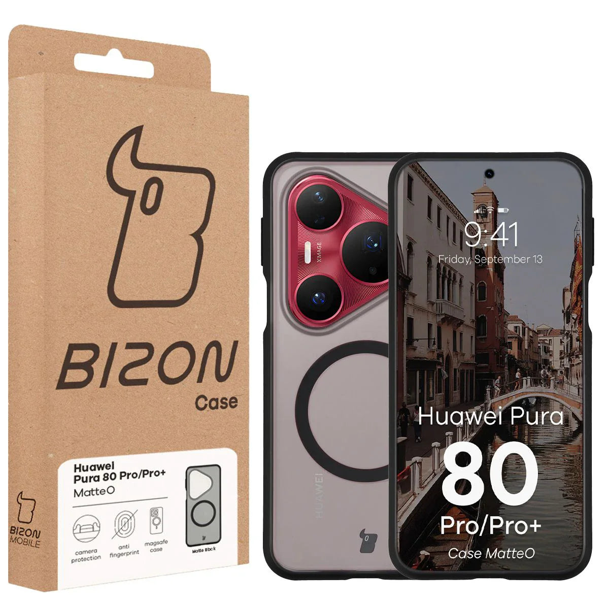 Handyhülle mit Magnetring für Huawei Pura 80 Pro / Pro Plus, Bizon Case MatteO, Getönt-Schwarz