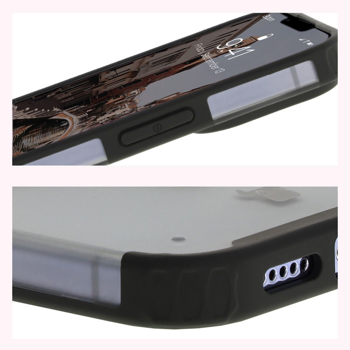 Handyhülle mit Magnetring für iPhone 13 Pro, Bizon Case MatteO, Semitransparent mit schwarzem Rand