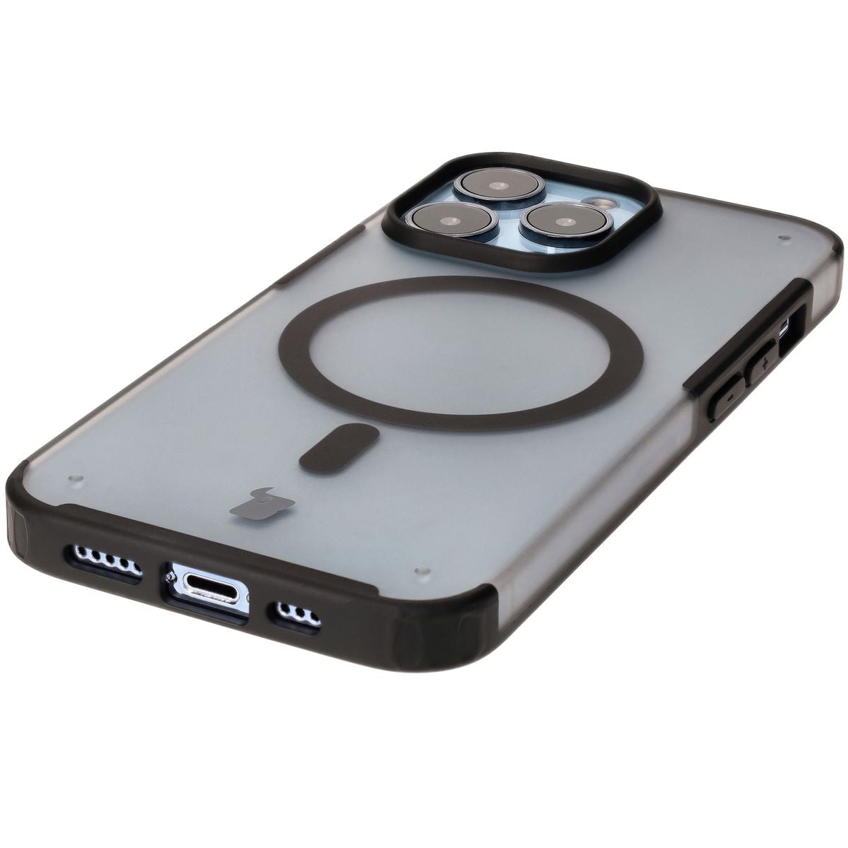 Handyhülle mit Magnetring für iPhone 13 Pro, Bizon Case MatteO, Semitransparent mit schwarzem Rand
