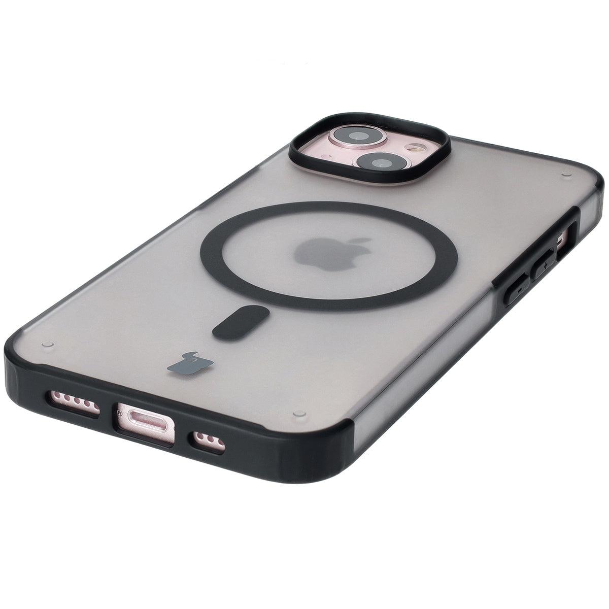 Handyhülle mit Magnetring für iPhone 14 / Phone 13, Bizon Case MatteO, Semitransparent mit schwarzem Rand