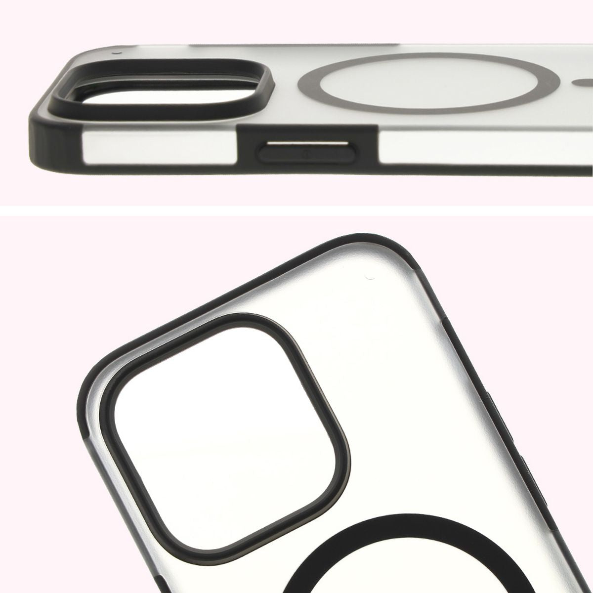 Handyhülle mit Magnetring für iPhone 14 Pro, Bizon Case MatteO, Semitransparent mit schwarzem Rand