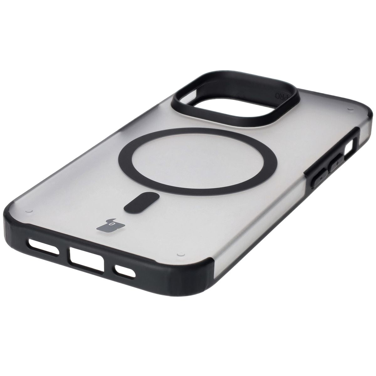 Handyhülle mit Magnetring für iPhone 14 Pro, Bizon Case MatteO, Semitransparent mit schwarzem Rand