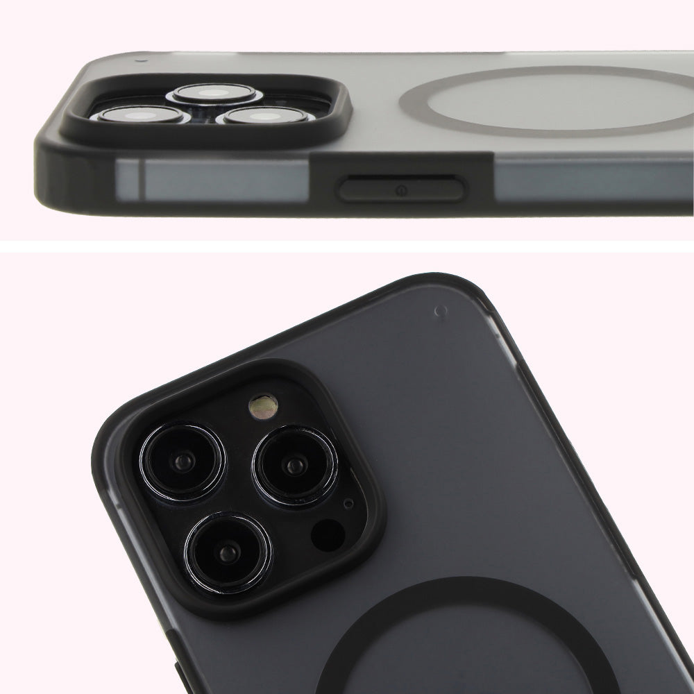 Handyhülle mit Magnetring für iPhone 14 Pro Max, Bizon Case MatteO, Semitransparent mit schwarzem Rand