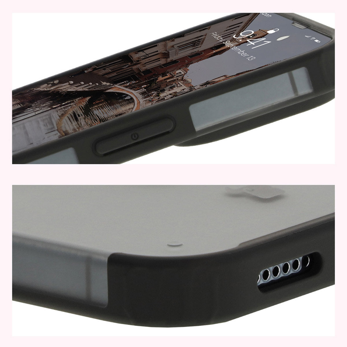Handyhülle mit Magnetring für iPhone 14 Pro Max, Bizon Case MatteO, Semitransparent mit schwarzem Rand