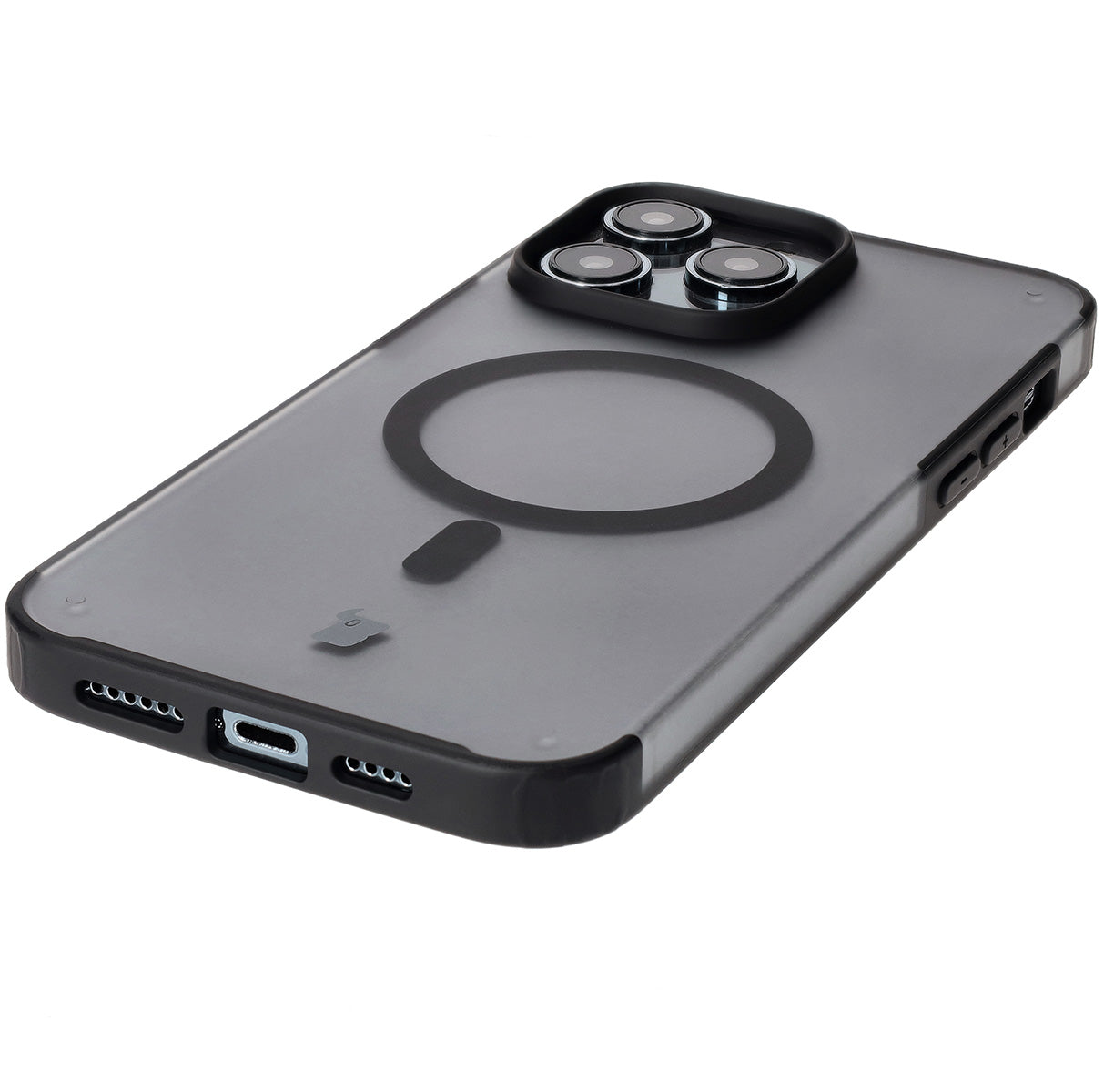 Handyhülle mit Magnetring für iPhone 14 Pro Max, Bizon Case MatteO, Semitransparent mit schwarzem Rand