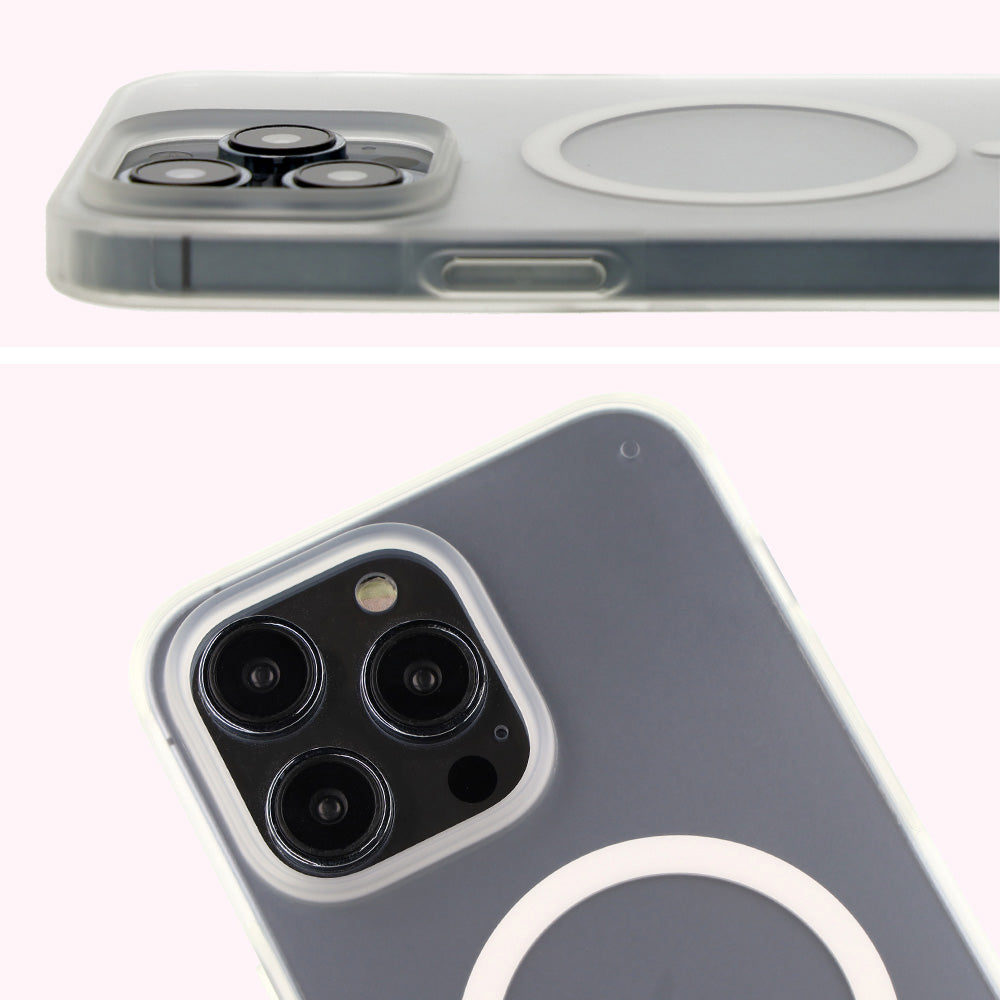 Handyhülle mit Magnetring für iPhone 14 Pro Max, Bizon Case MatteO, Semitransparent mit transparentem Rahmen