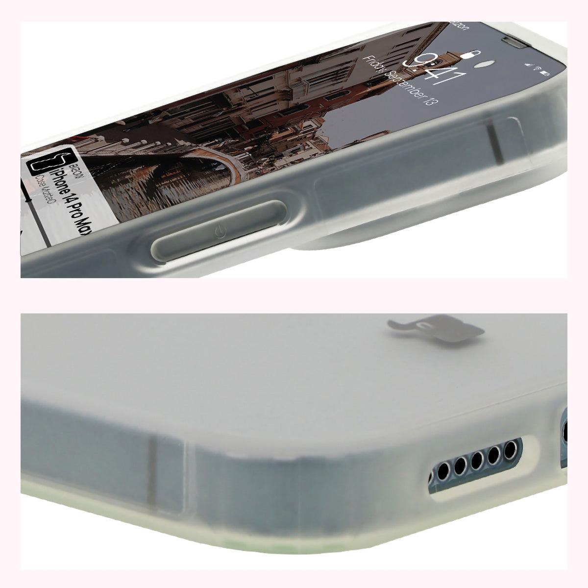 Handyhülle mit Magnetring für iPhone 14 Pro Max, Bizon Case MatteO, Semitransparent mit transparentem Rahmen