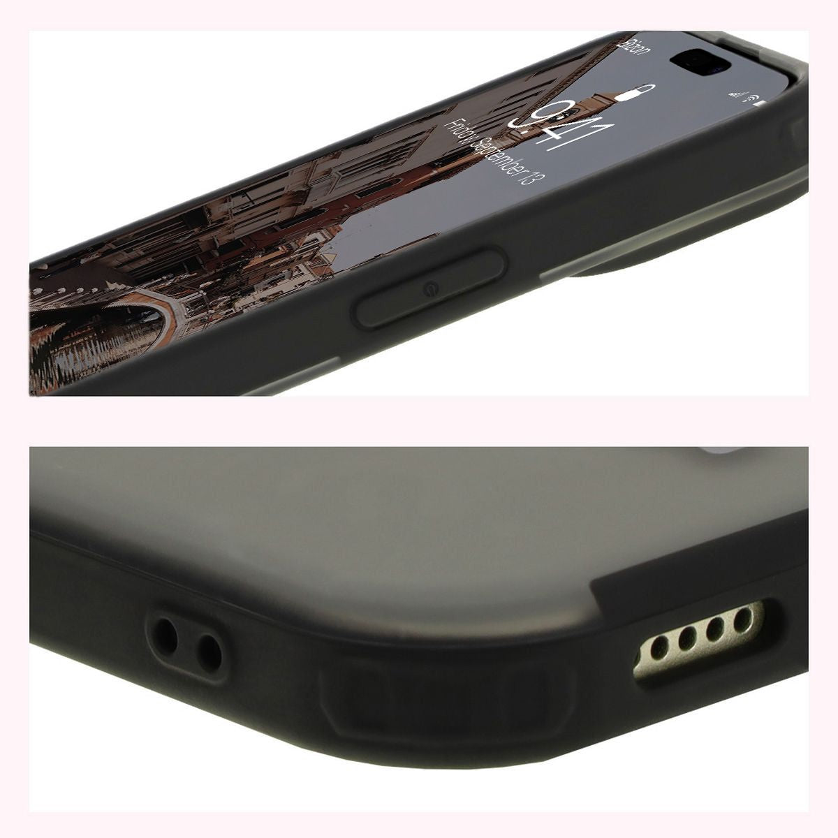 Handyhülle mit Magnetring für iPhone 15, Bizon Case MatteO, Semitransparent mit schwarzem Rand