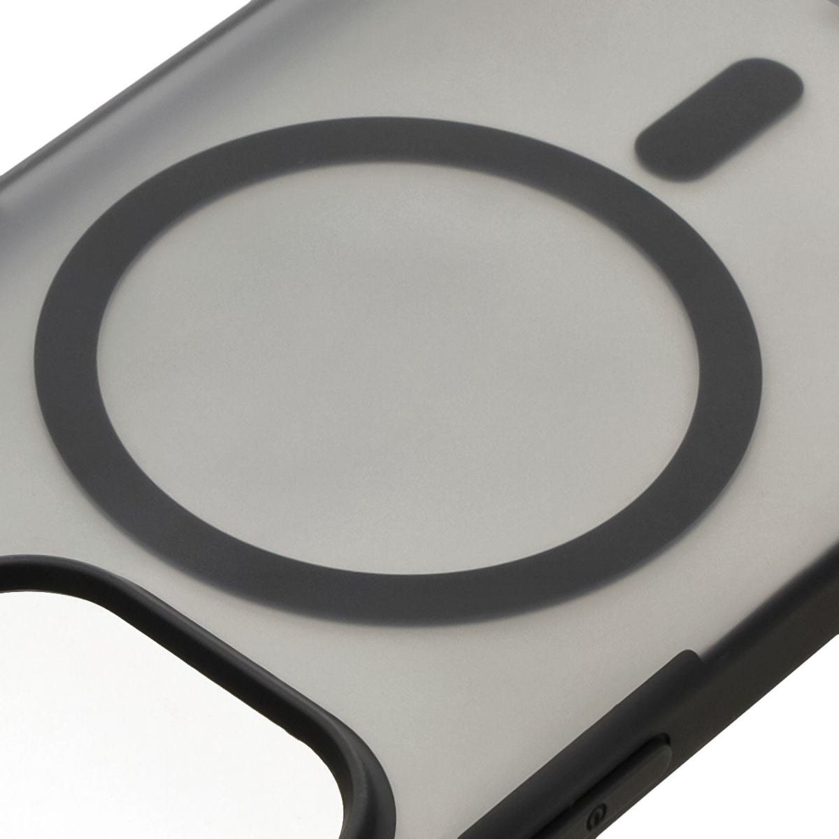 Handyhülle mit Magnetring für iPhone 15 Pro, Bizon Case MatteO, Semitransparent mit schwarzem Rand