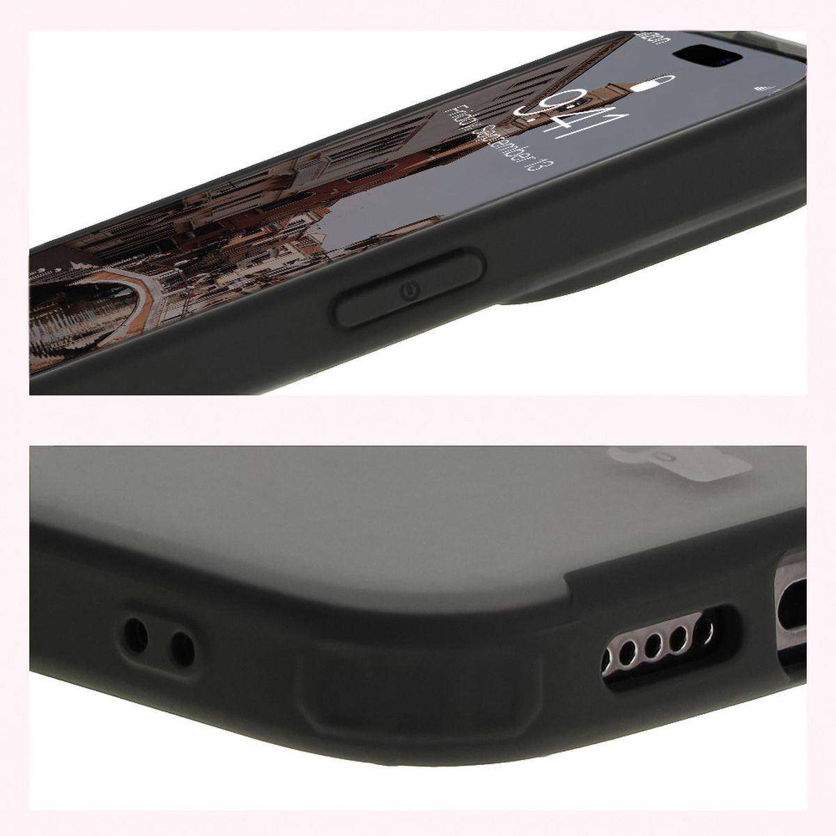 Handyhülle mit Magnetring für iPhone 15 Pro, Bizon Case MatteO, Semitransparent mit schwarzem Rand