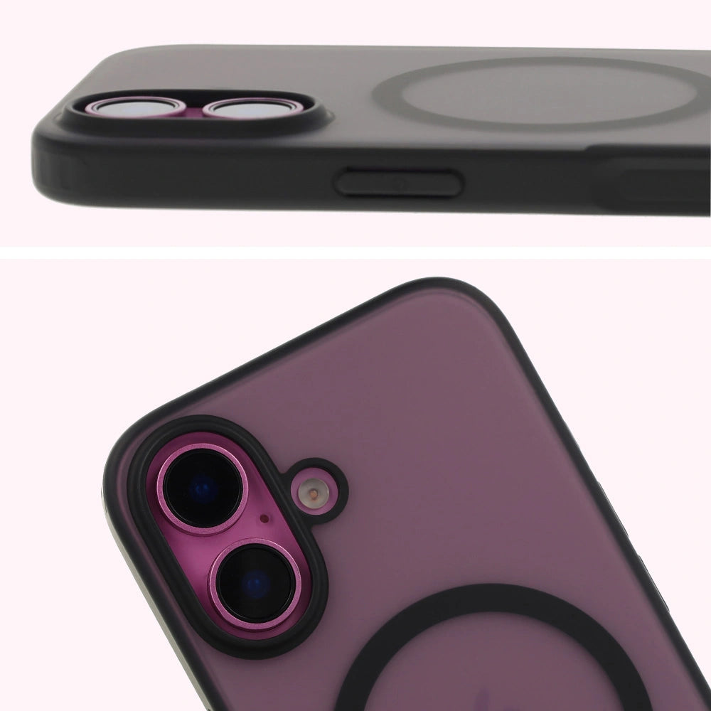 Handyhülle mit Magnetring für iPhone 16, Bizon Case MatteO, Semitransparent mit schwarzem Rand