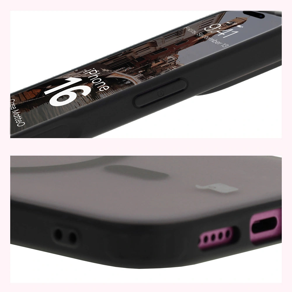 Handyhülle mit Magnetring für iPhone 16, Bizon Case MatteO, Semitransparent mit schwarzem Rand