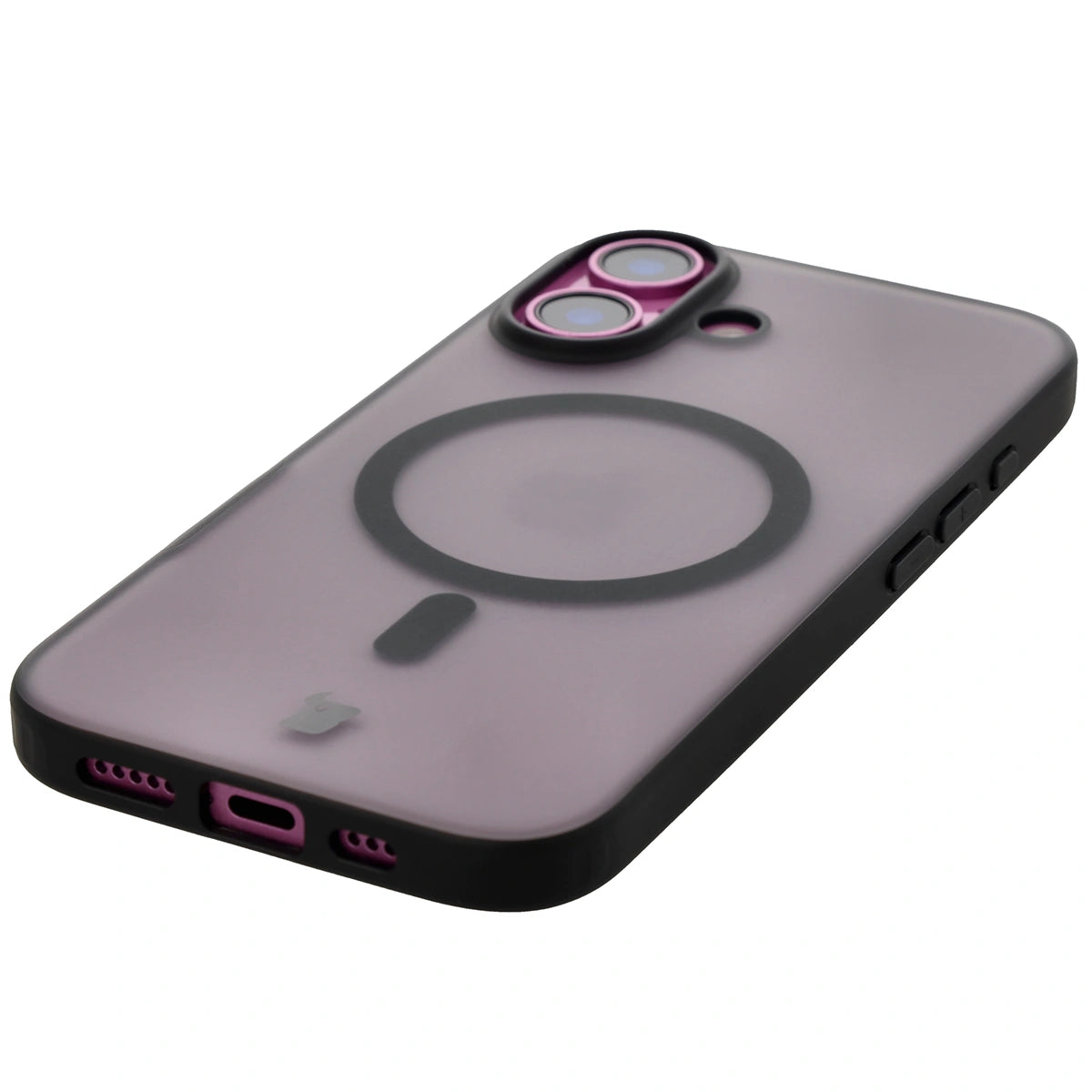Handyhülle mit Magnetring für iPhone 16, Bizon Case MatteO, Semitransparent mit schwarzem Rand