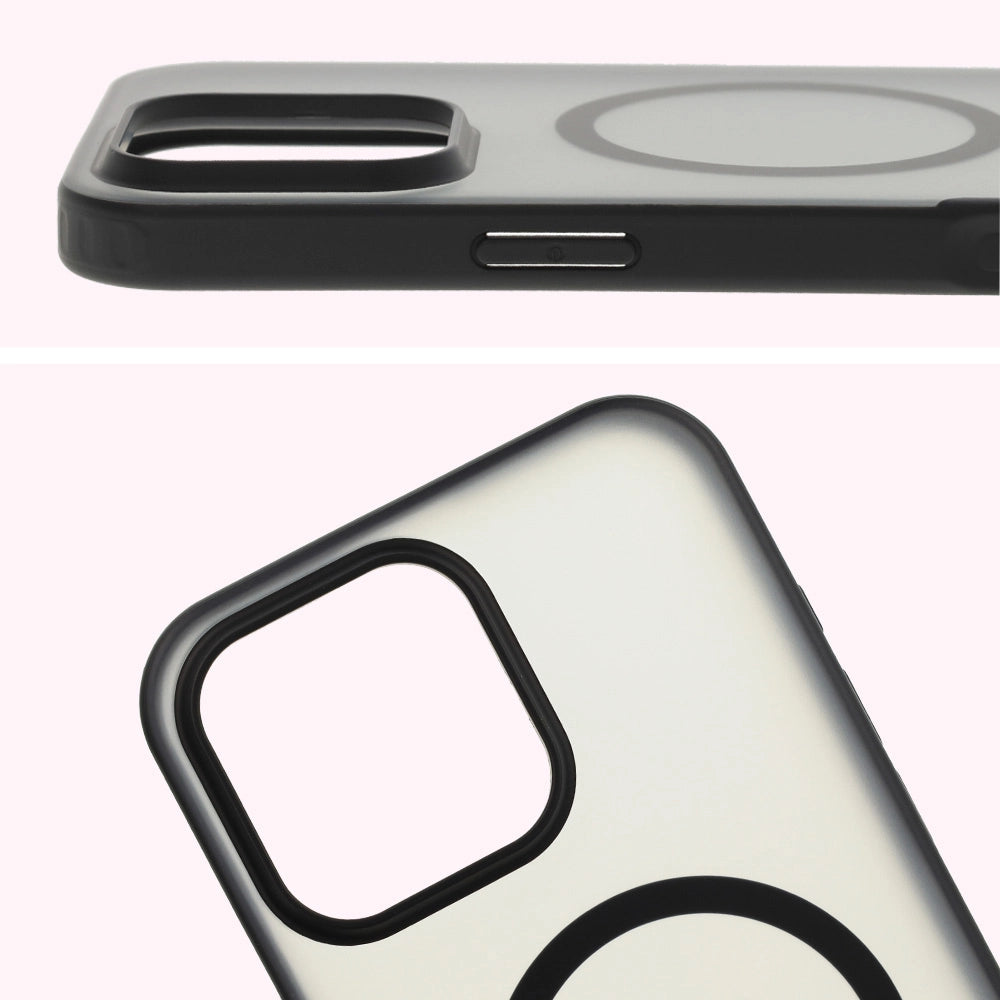 Handyhülle mit Magnetring für iPhone 16 Pro Max, Bizon Case MatteO, Semitransparent mit schwarzem Rand
