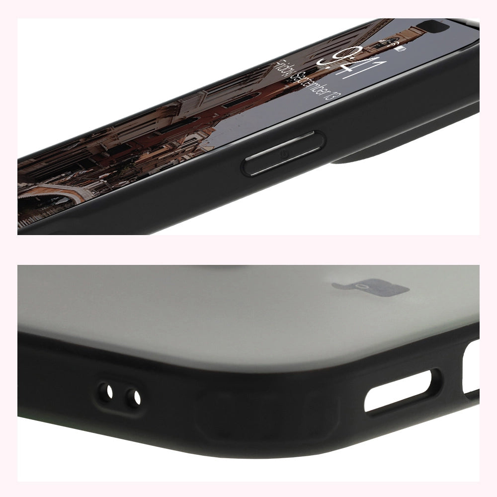 Handyhülle mit Magnetring für iPhone 16 Pro Max, Bizon Case MatteO, Semitransparent mit schwarzem Rand
