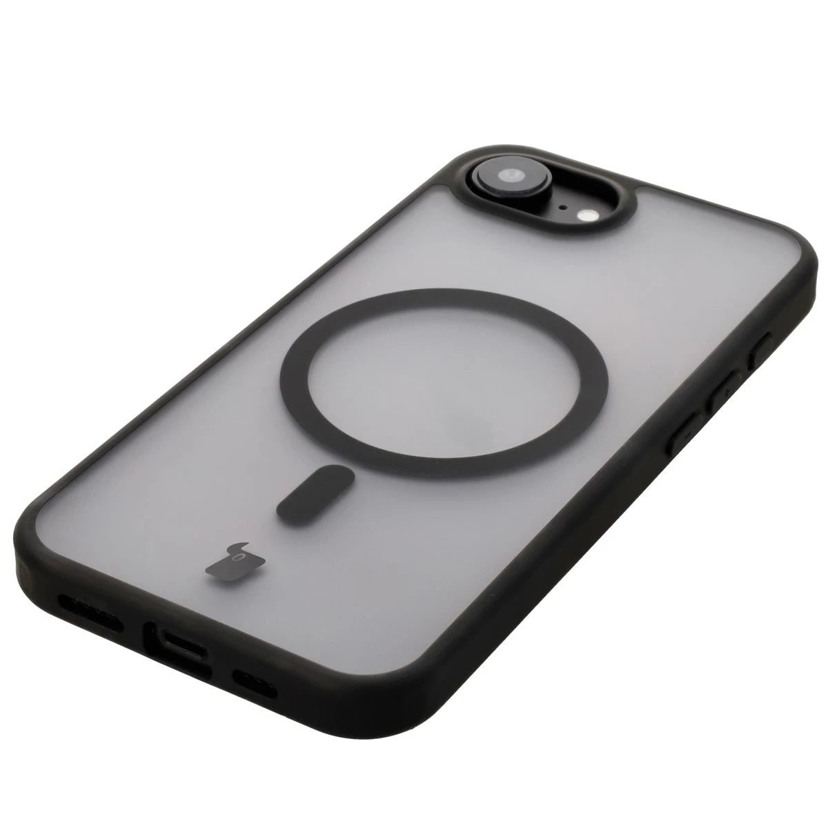 Handyhülle mit Magnetring für iPhone 17e / 16e, Bizon Case MatteO, Semitransparent mit schwarzem Rand