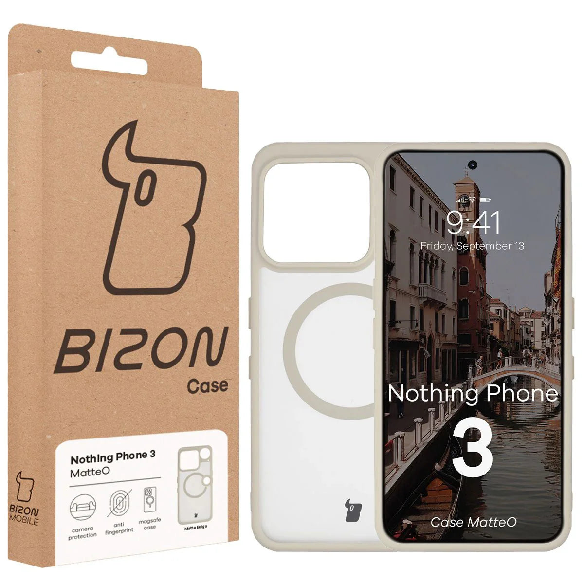 Handyhülle mit Magnetring für Nothing Phone (3), Bizon Case MatteO, Getönt-Beige