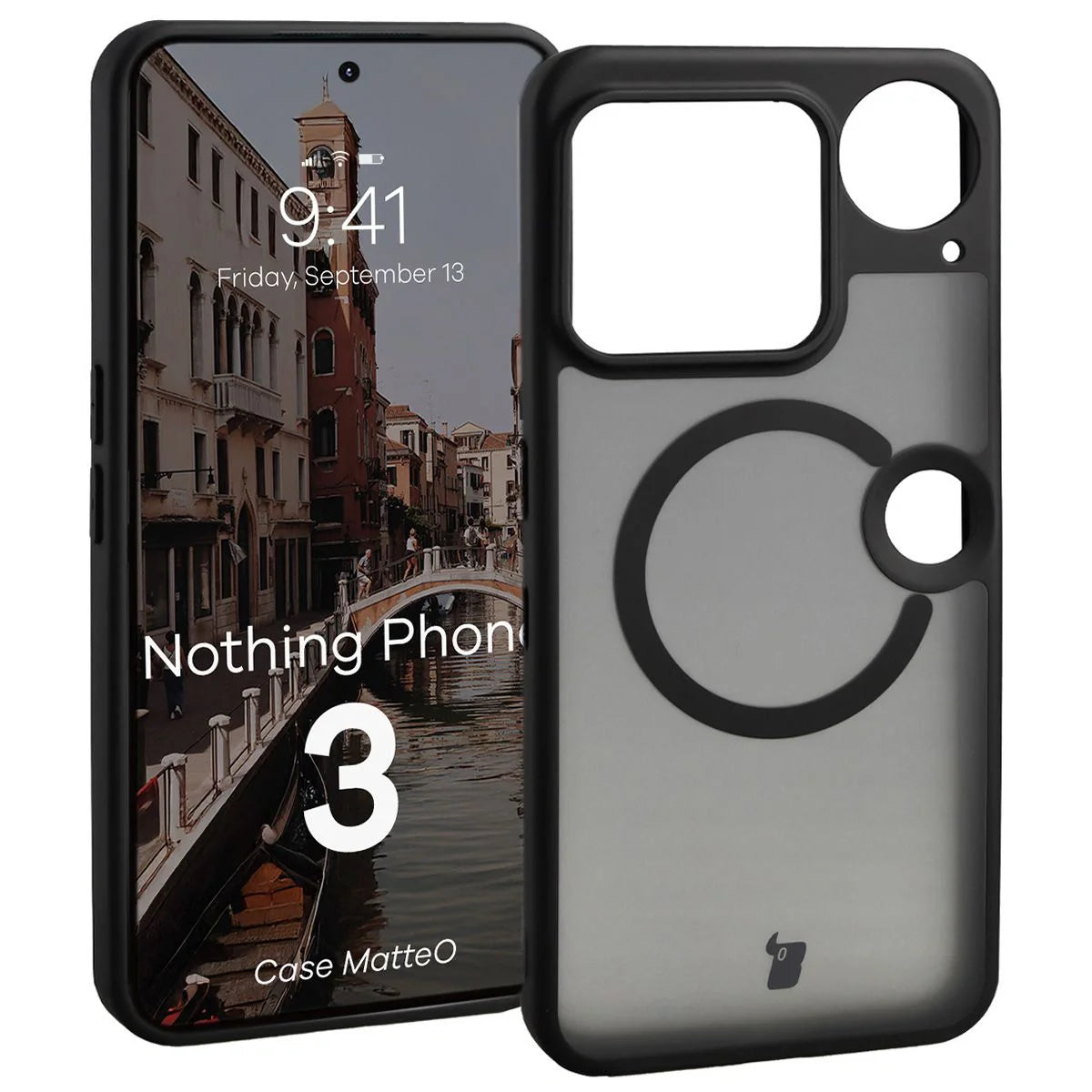Handyhülle mit Magnetring für Nothing Phone (3), Bizon Case MatteO, Getönt-Schwarz